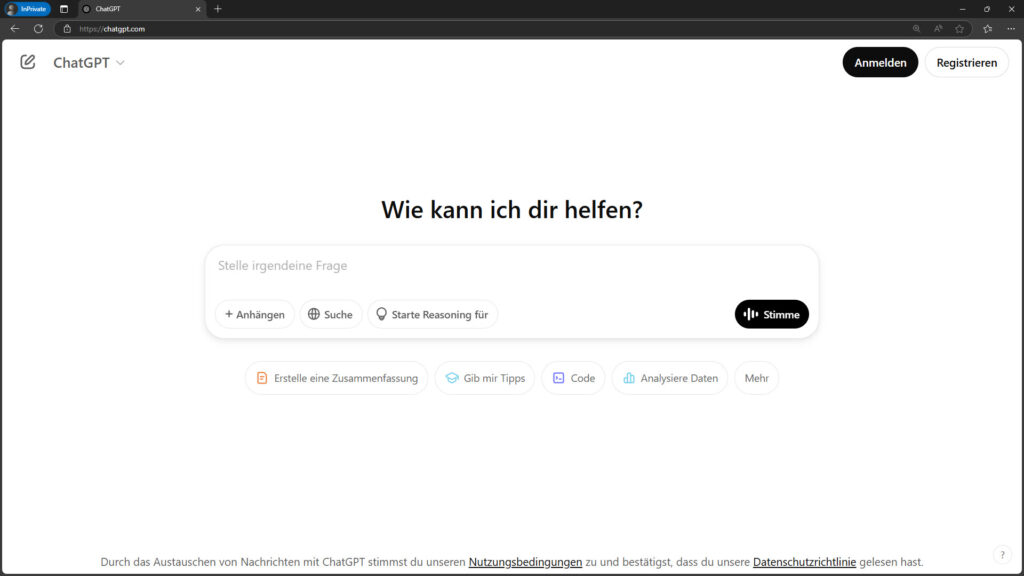 Screenshot: ChatGPT ohne Login